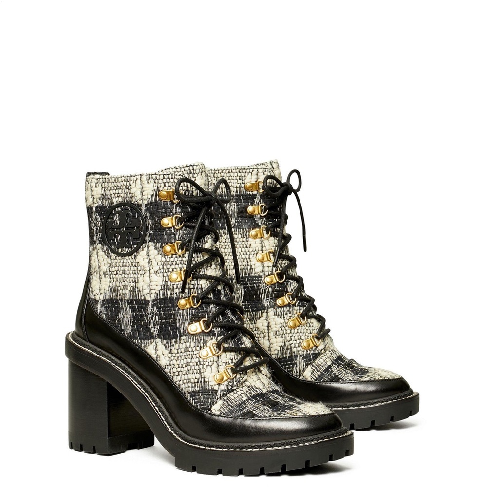 Tory Burch Miller 90 MM Lug Sole Bootie Wool & Leather
